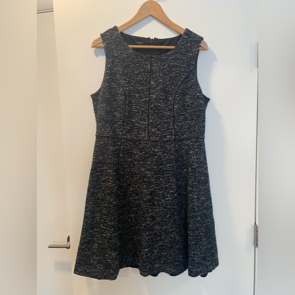 Talbots lined black dress with satin piping